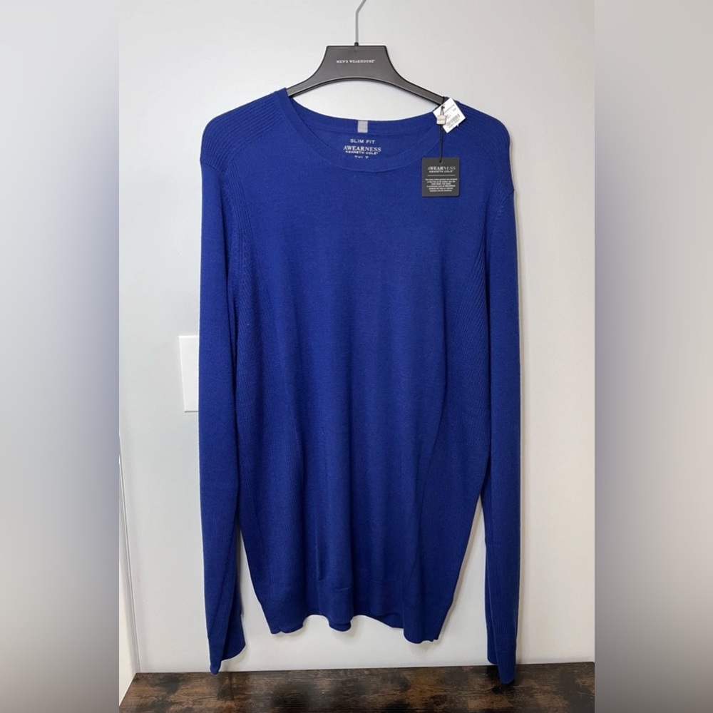 Kenneth Cole Awearness Men’s 3XLT Blue Merino Wool Blend Sweater Slim Fit NWT